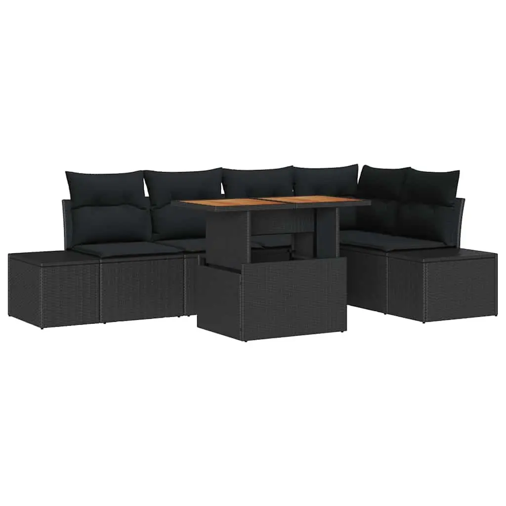 Garden Sofa Set Poly Rattan 6 Piece Outdoor Furniture Black