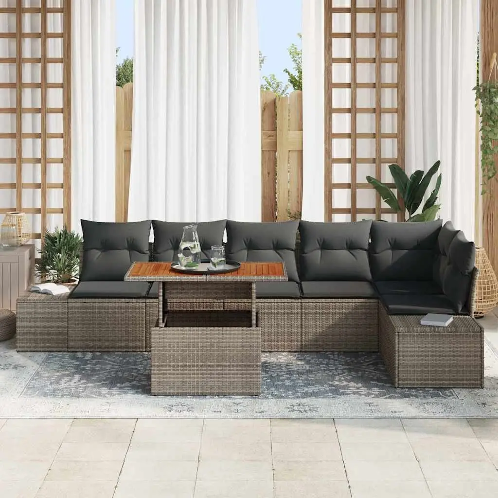 Garden Sofa Set Poly Rattan 7 Pieces Modular Outdoor Furniture Grey