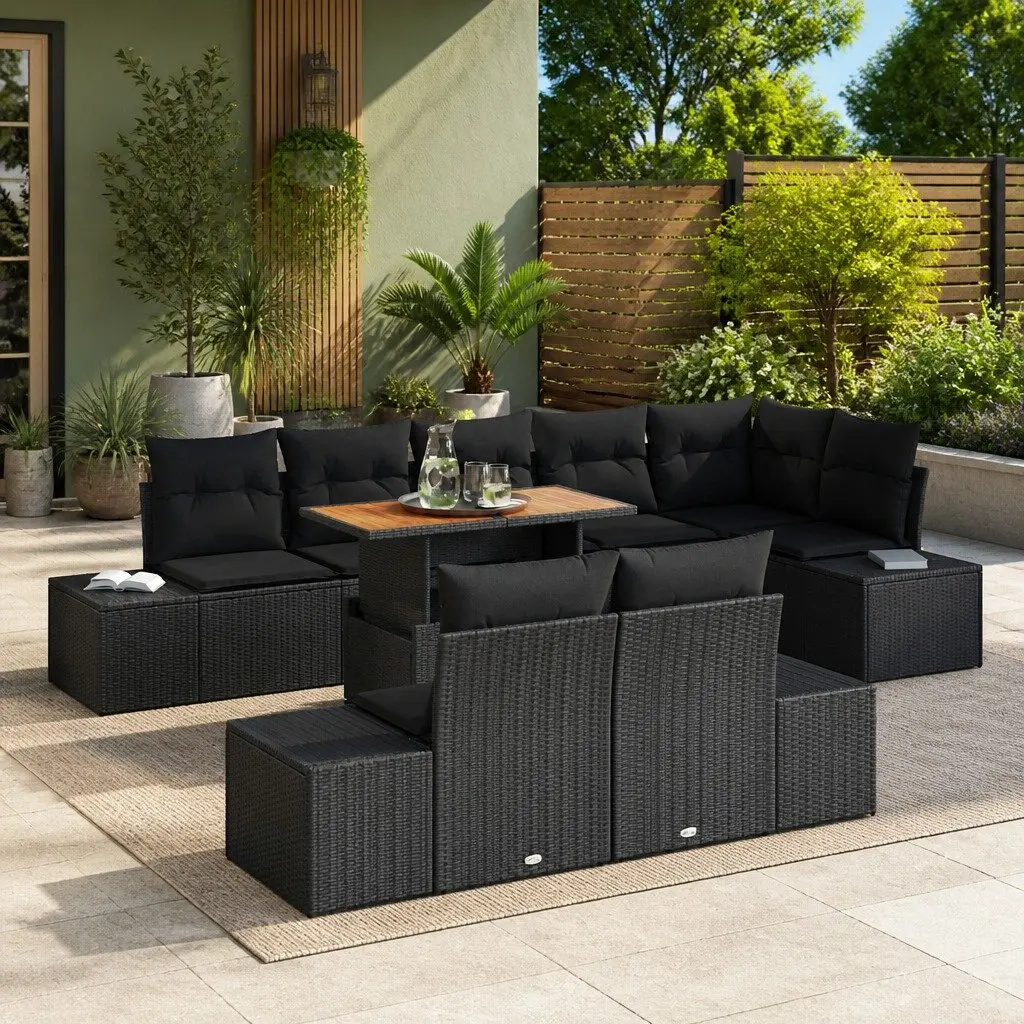 9-Piece Black Modular Garden Sofa Set
