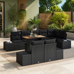 Sturdy 9-Piece Black Modular Garden Sofa Set