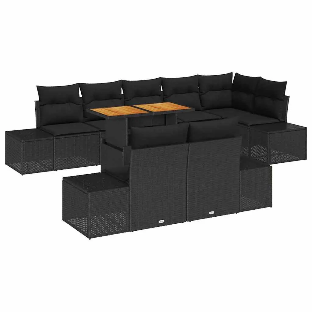 9-Piece Black Modular Garden Sofa Set
