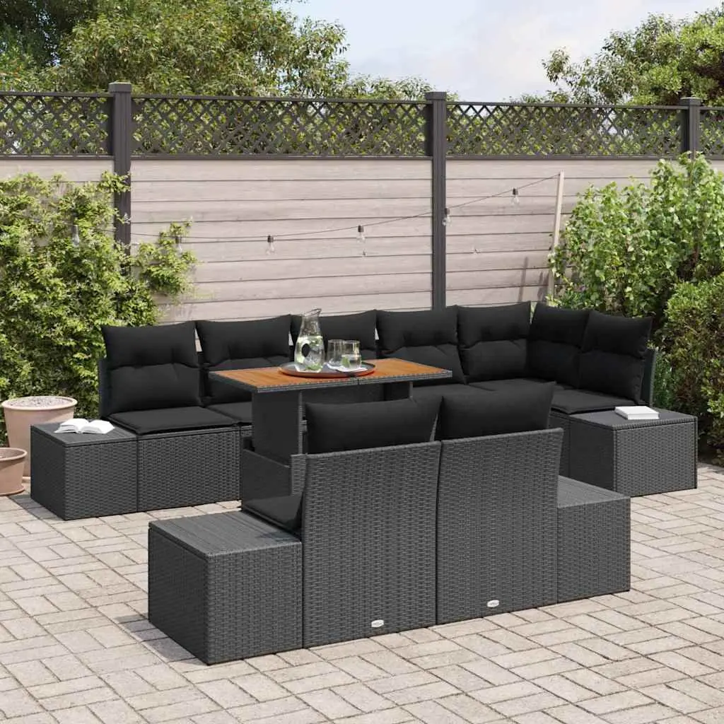 9-Piece Black Modular Garden Sofa Set