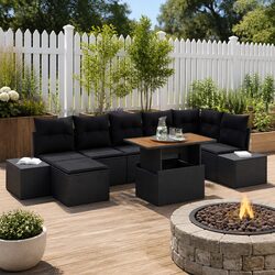 8-Piece Modular Garden Sofa Set in Black Rattan
