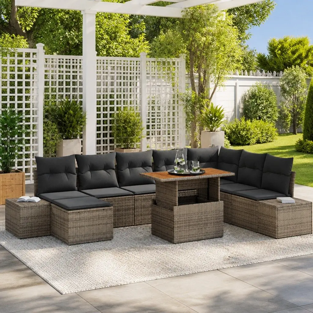 Grey Modular Garden Sofa Set 9 pcs with Storage