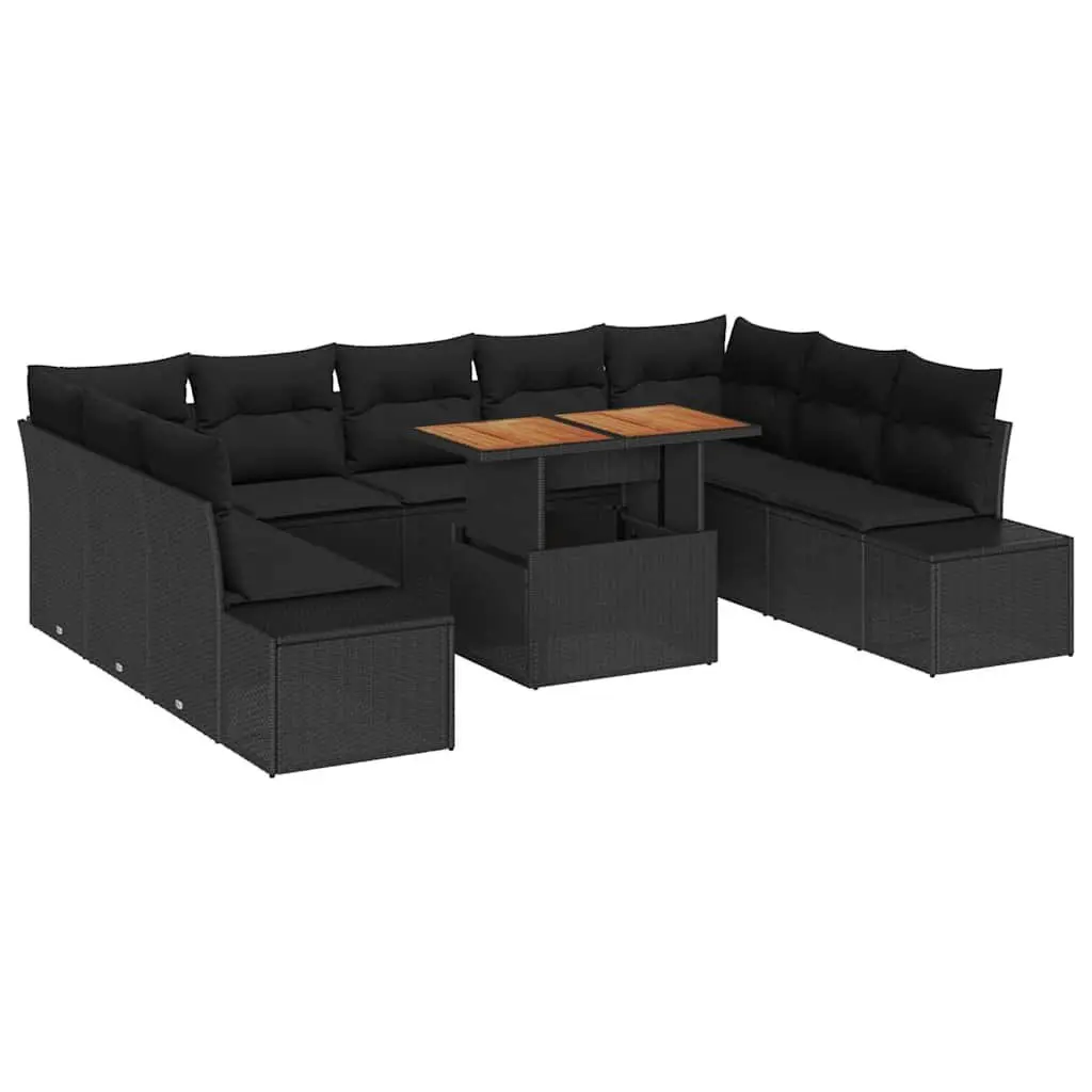 10pc Modular Garden Sofa Set in Black Poly Rattan