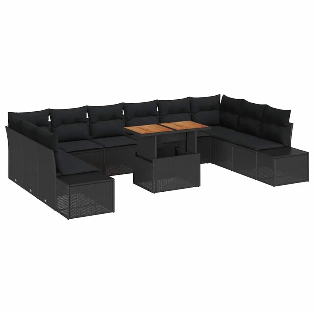11 Piece Black Poly Rattan Garden Sofa Set