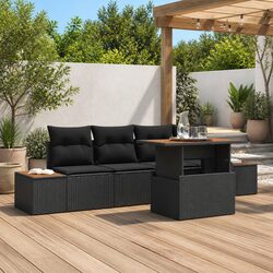 5-Piece Black Modular Outdoor Sofa Set with Storage