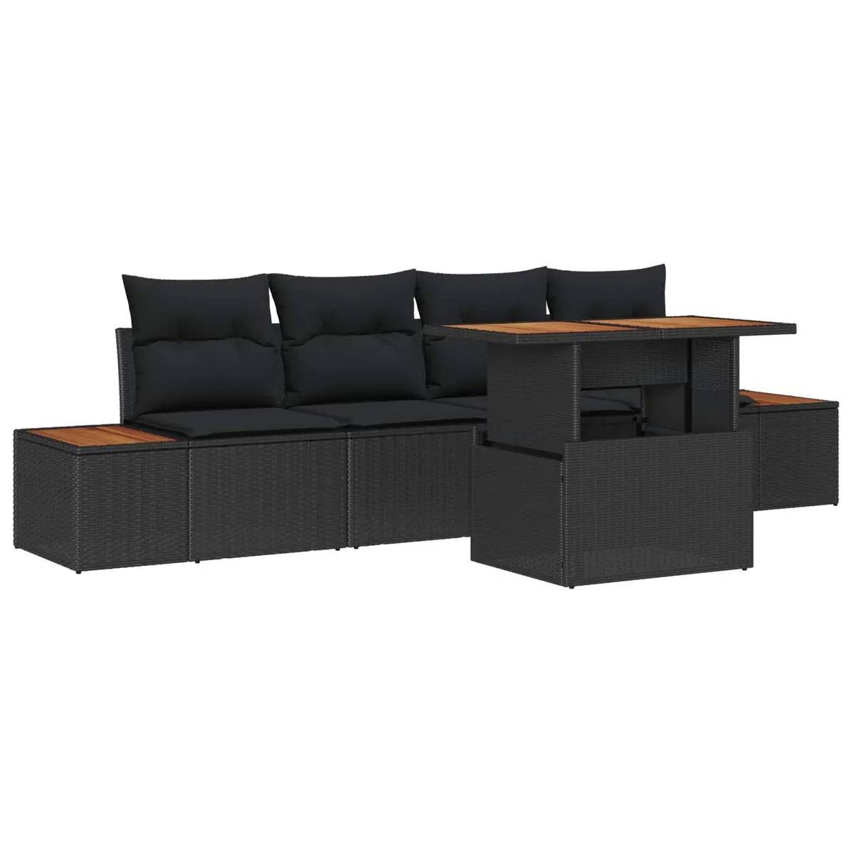 5-Piece Black Modular Outdoor Sofa Set with Storage