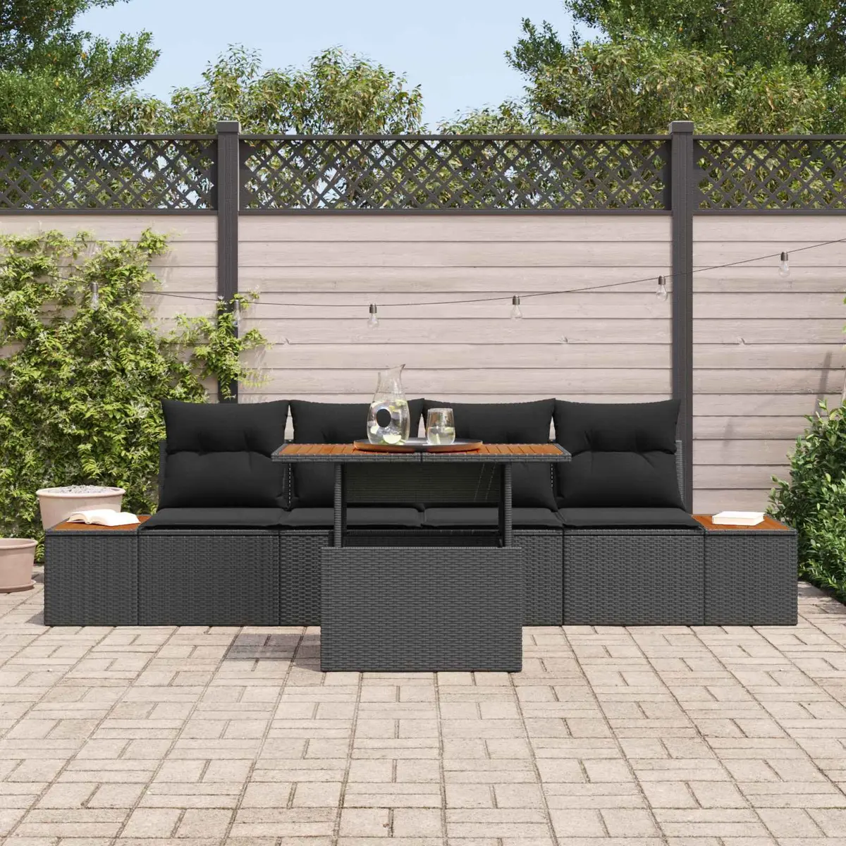 5-Piece Black Modular Outdoor Sofa Set with Storage