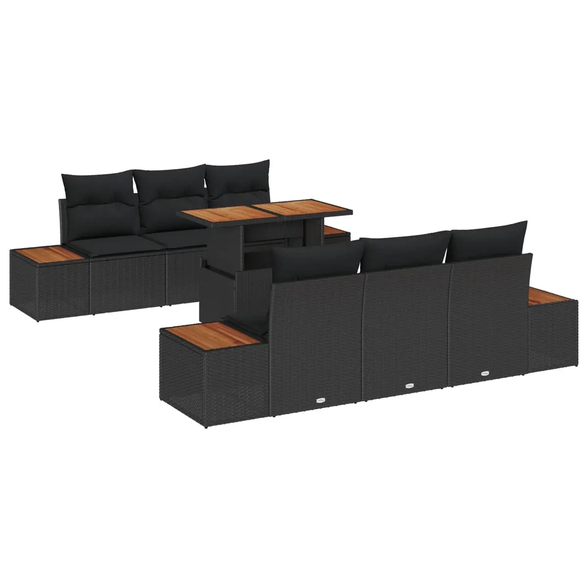 7-Piece Modular Black Garden Sofa Set with Storage