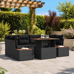 Sturdy 7-Piece Black Poly Rattan Garden Sofa Set