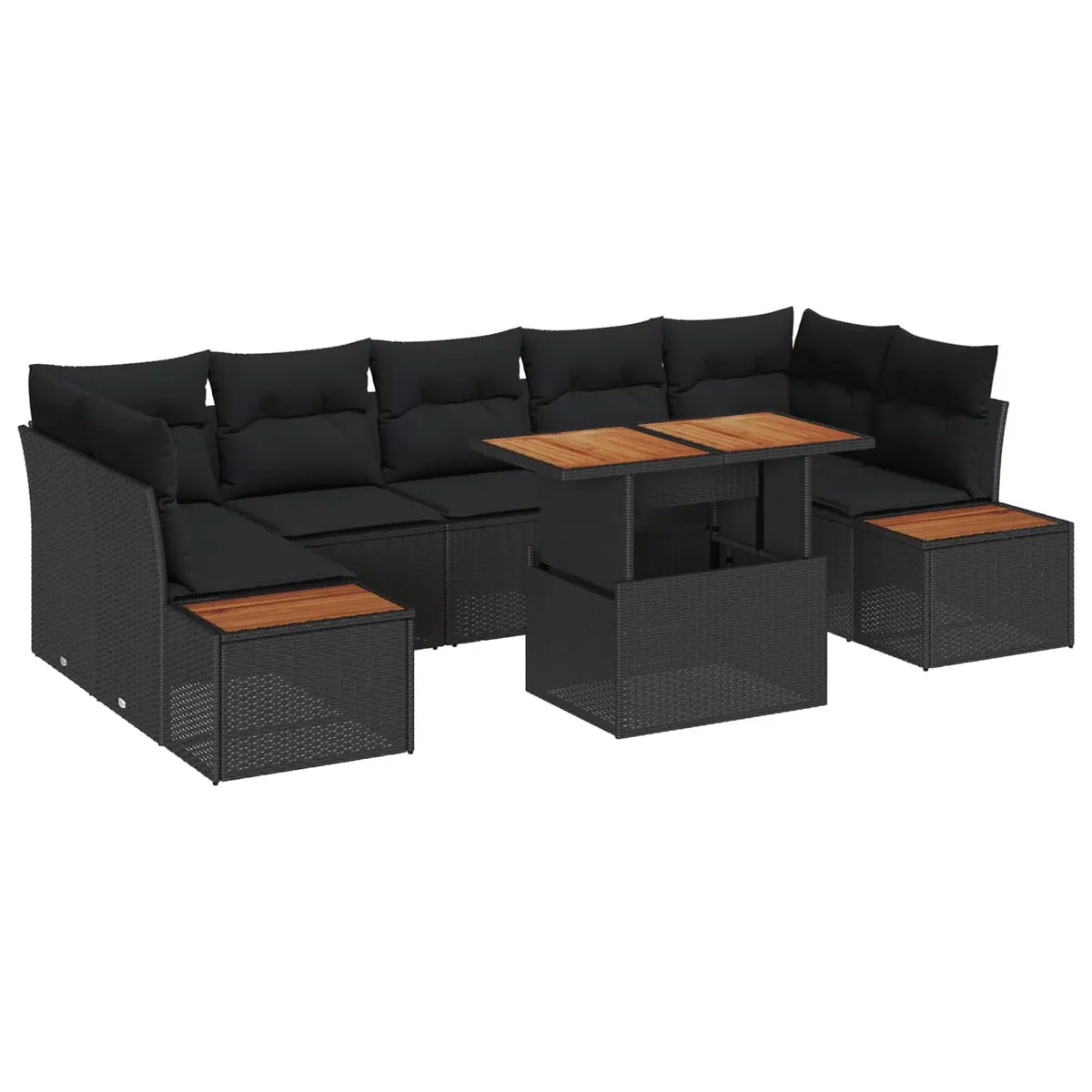 Modular 8-Piece Black Poly Rattan Garden Sofa Set