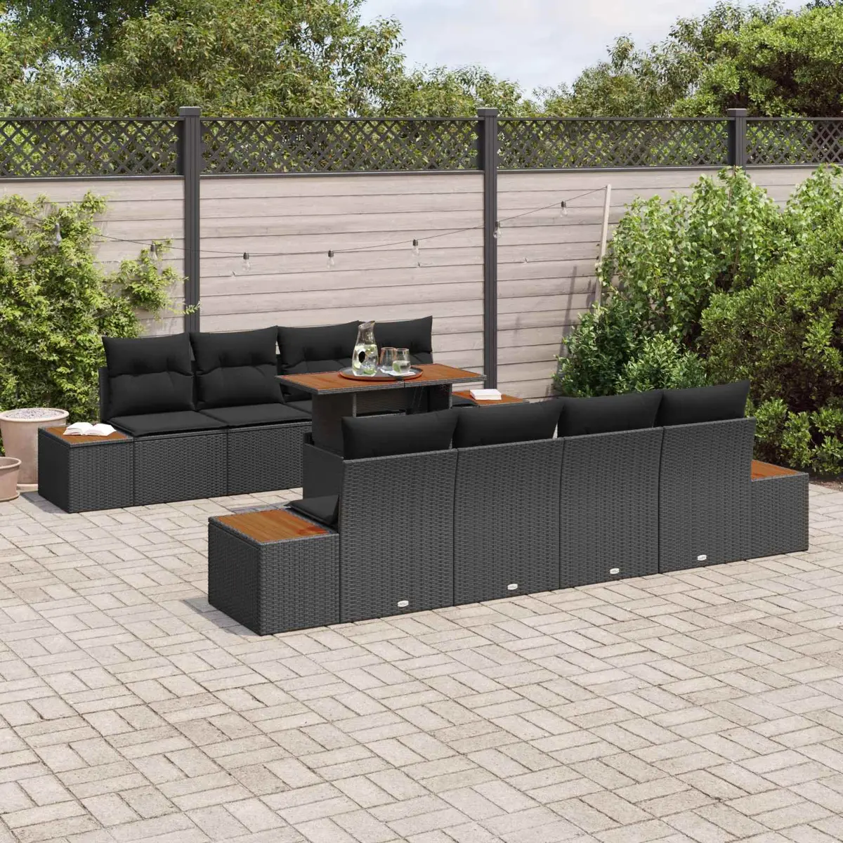Garden Sofa Set 9 Piece Outdoor Furniture Modular Patio Seating Storage Black