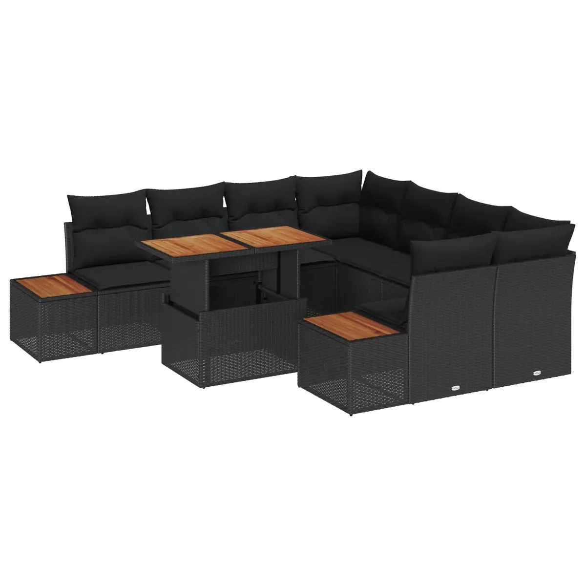 9-Piece Black Poly Rattan Garden Sofa Set with Storage