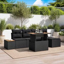 Modular Black Poly Rattan Garden Sofa Set - 6 Pieces