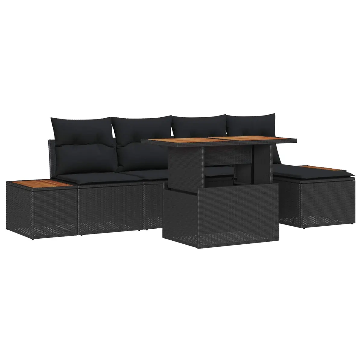 Garden Sofa Set 6 Pcs Black Poly Rattan Outdoor Furniture Modular Lounge with