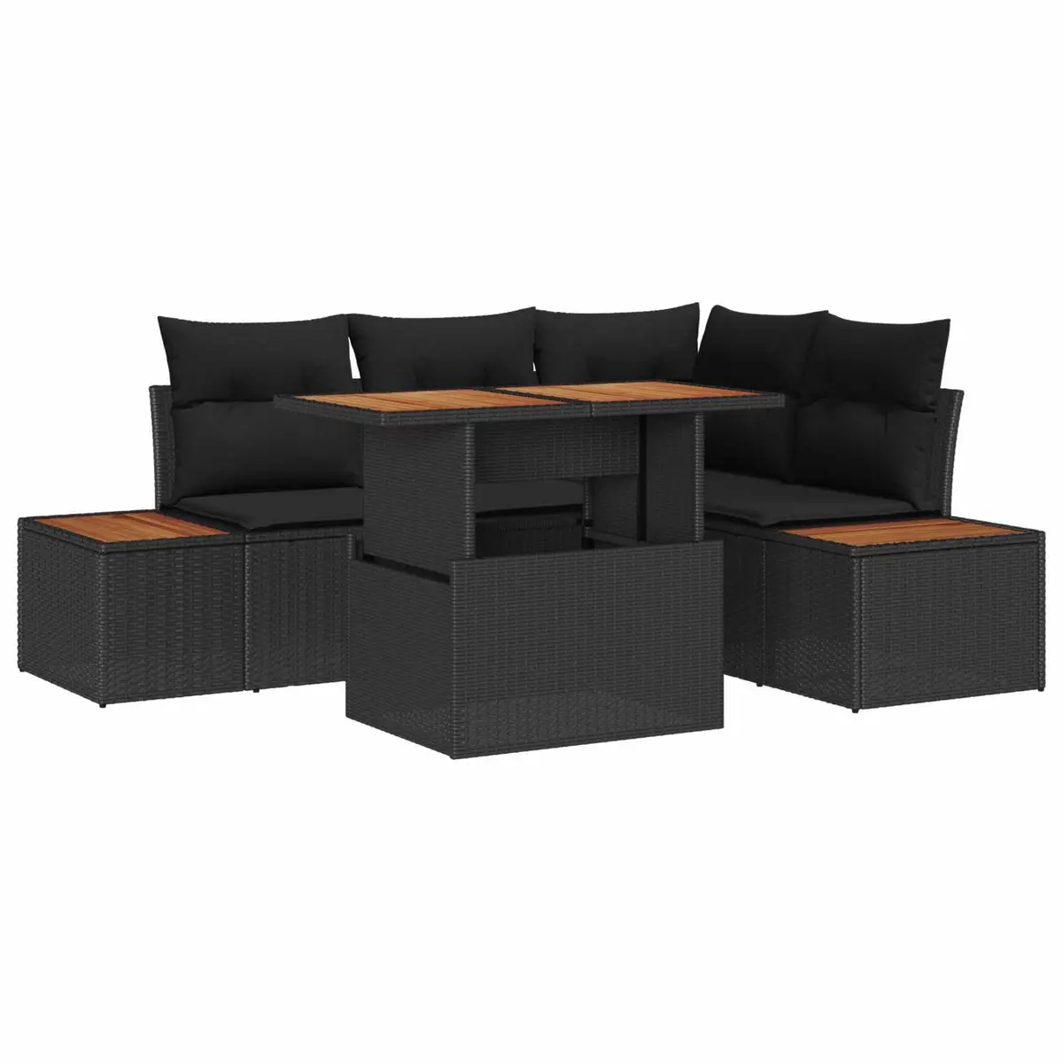 Modular Garden Sofa Set Poly Rattan 5 Piece Black Outdoor Furniture