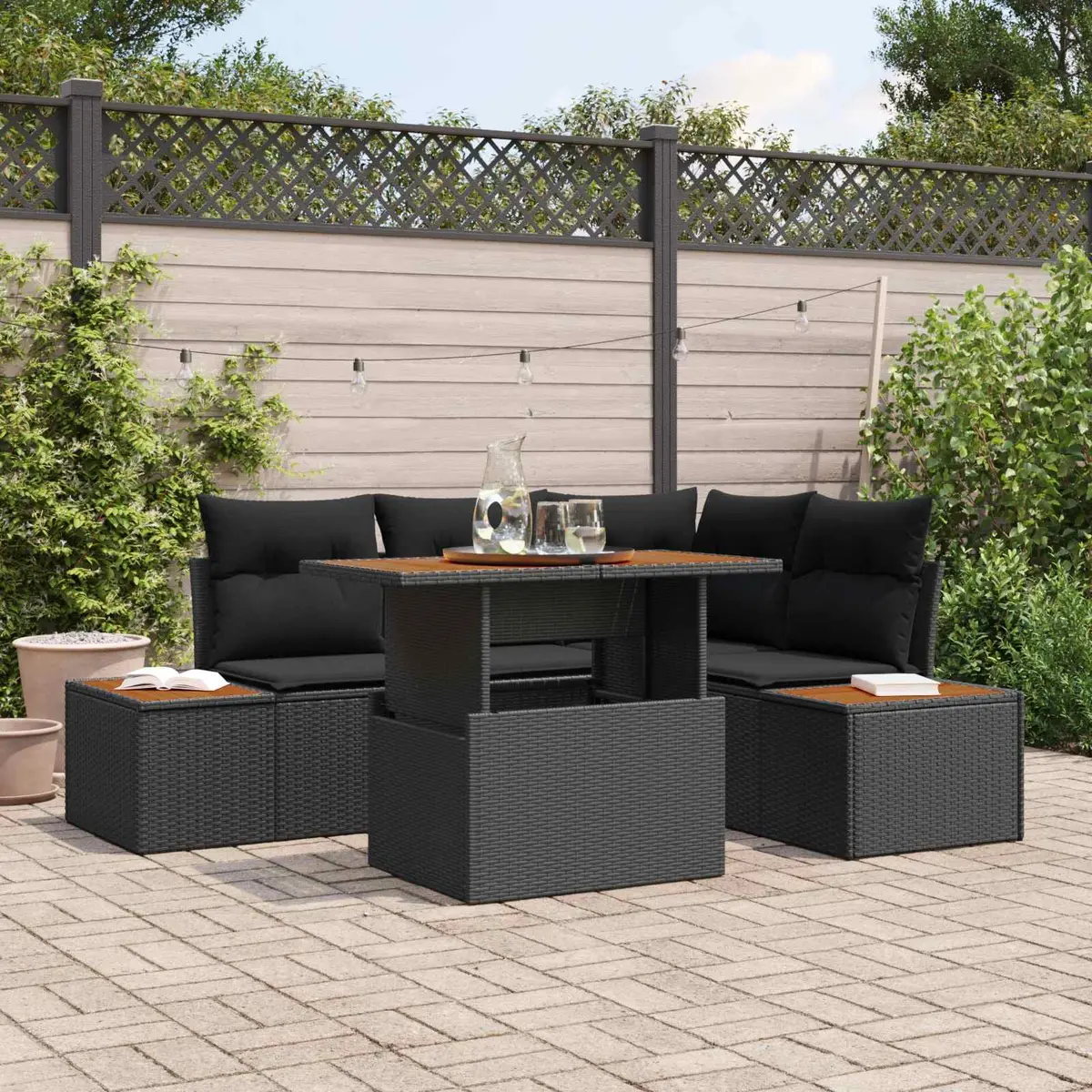 Modular Garden Sofa Set Poly Rattan 5 Piece Black Outdoor Furniture