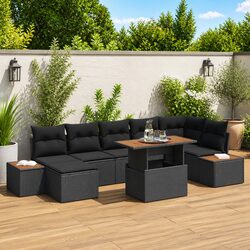 Premium 8-Piece Garden Sofa Set with Storage in Black