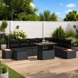Premium 9-Piece Black Poly Rattan Garden Sofa Set