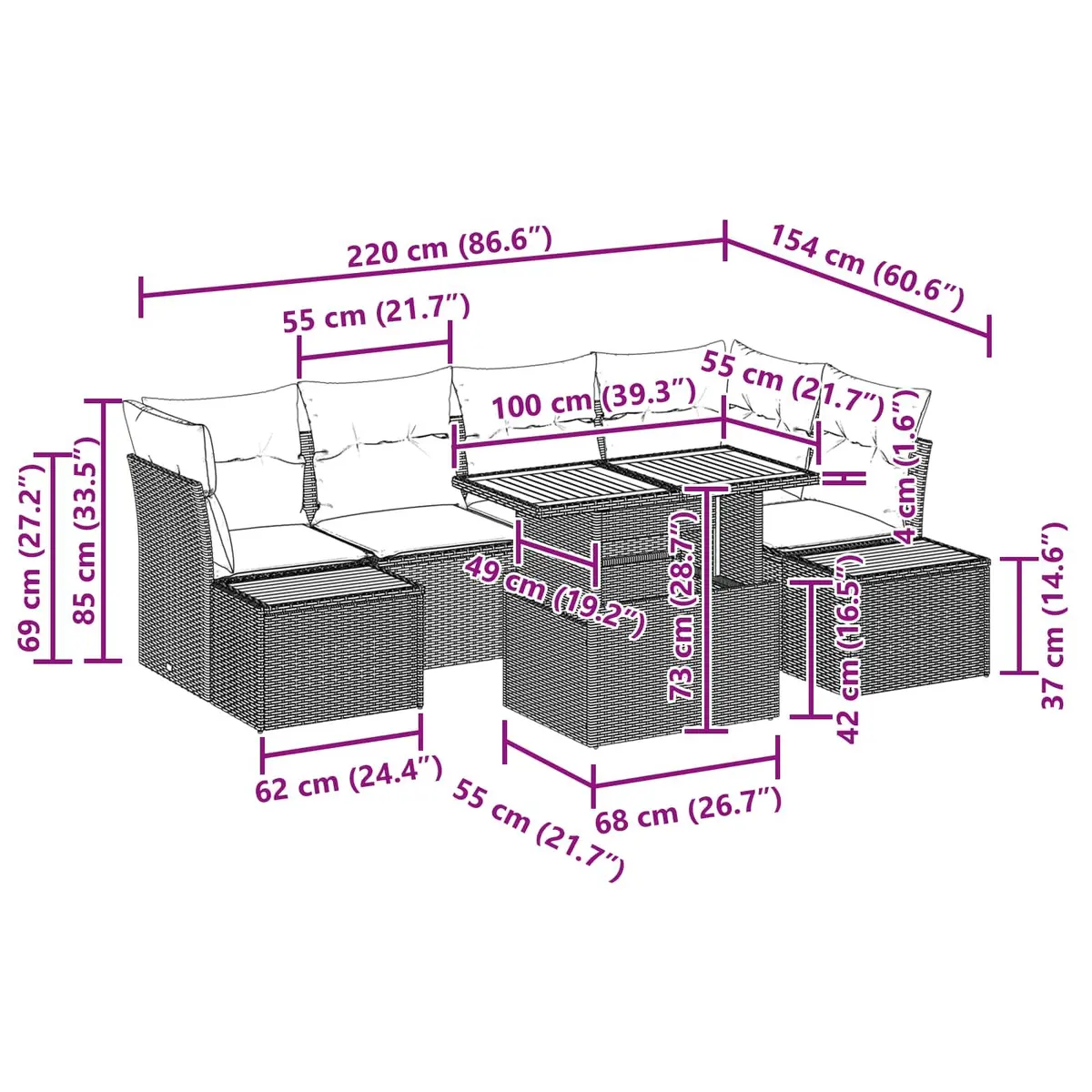 10-Piece Modular Garden Sofa Set with Storage