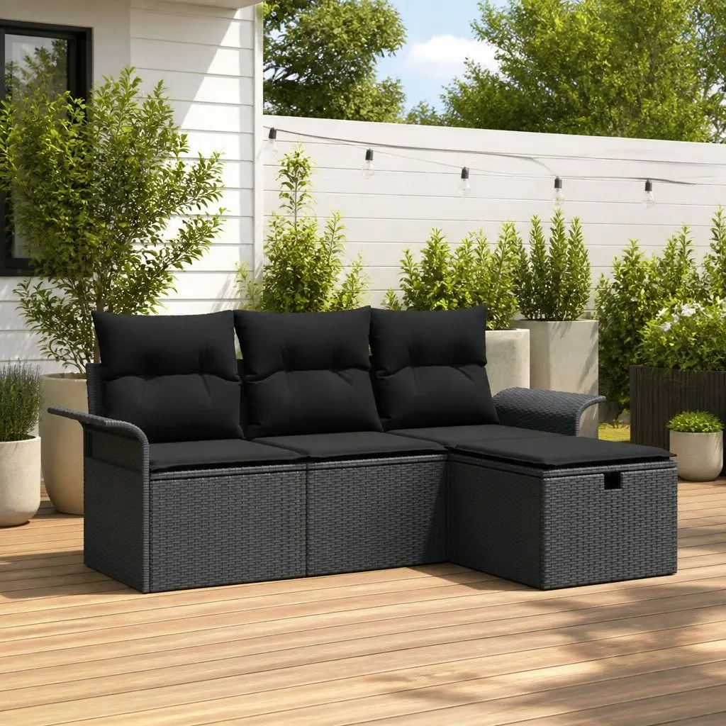 4-Piece Modular Black Outdoor Garden Sofa Set