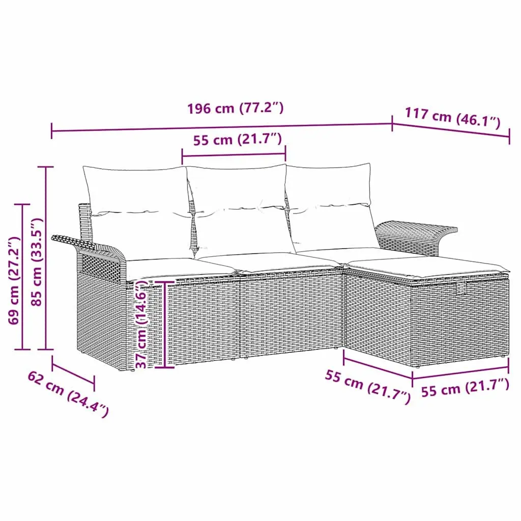 4-Piece Modular Black Outdoor Garden Sofa Set