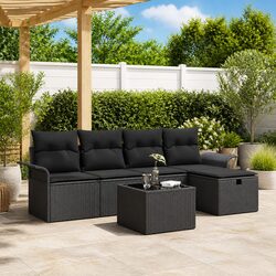 Durable Modular Patio Sofa Set 6 Pcs Black Rattan