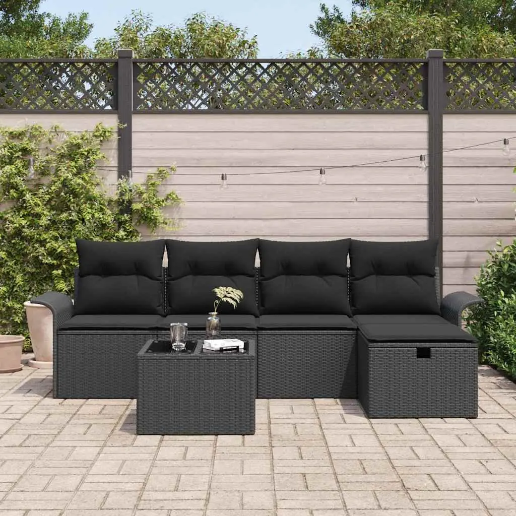 Modular Patio Sofa Set 6 Pcs Black Rattan