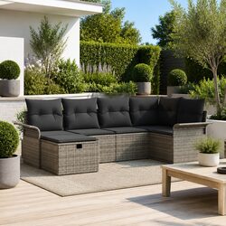 6-Piece Grey Outdoor Garden Sofa Set with Adjustable Table