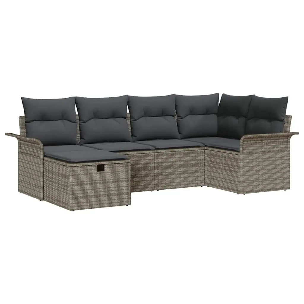 6-Piece Grey Outdoor Garden Sofa Set with Adjustable Table