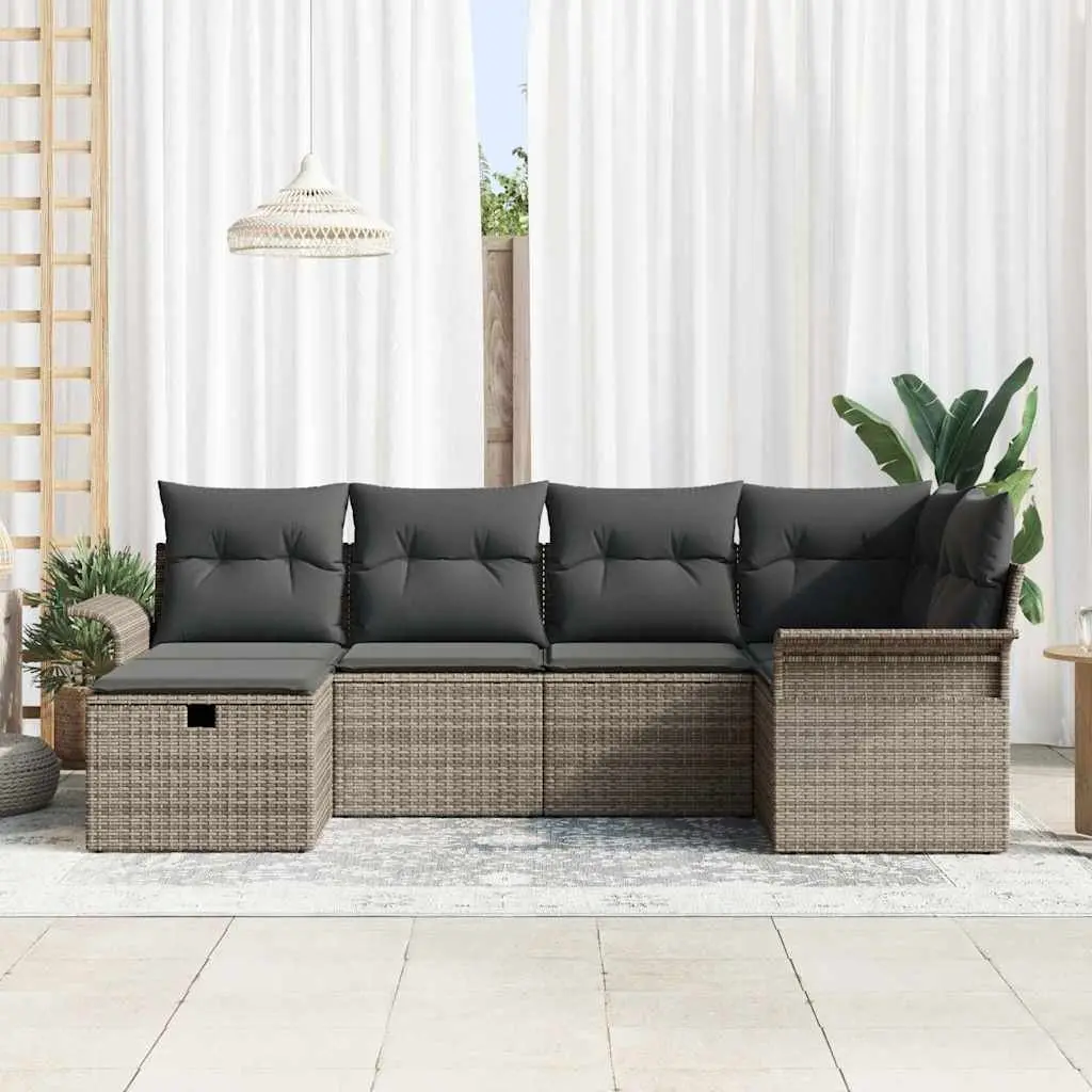 6-Piece Grey Outdoor Garden Sofa Set with Adjustable Table