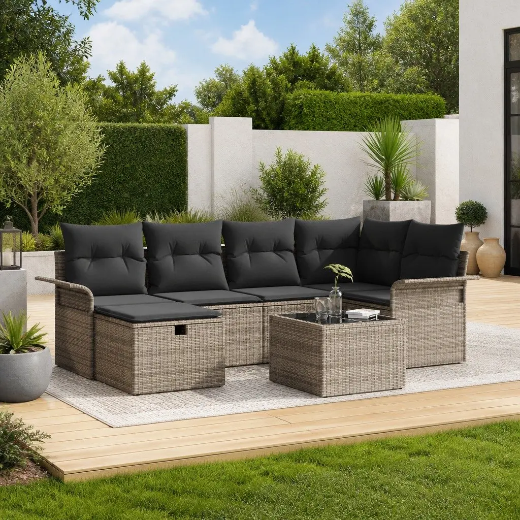 Garden Sofa Set Poly Rattan 7 Pieces Grey Outdoor Seating Patio Furniture
