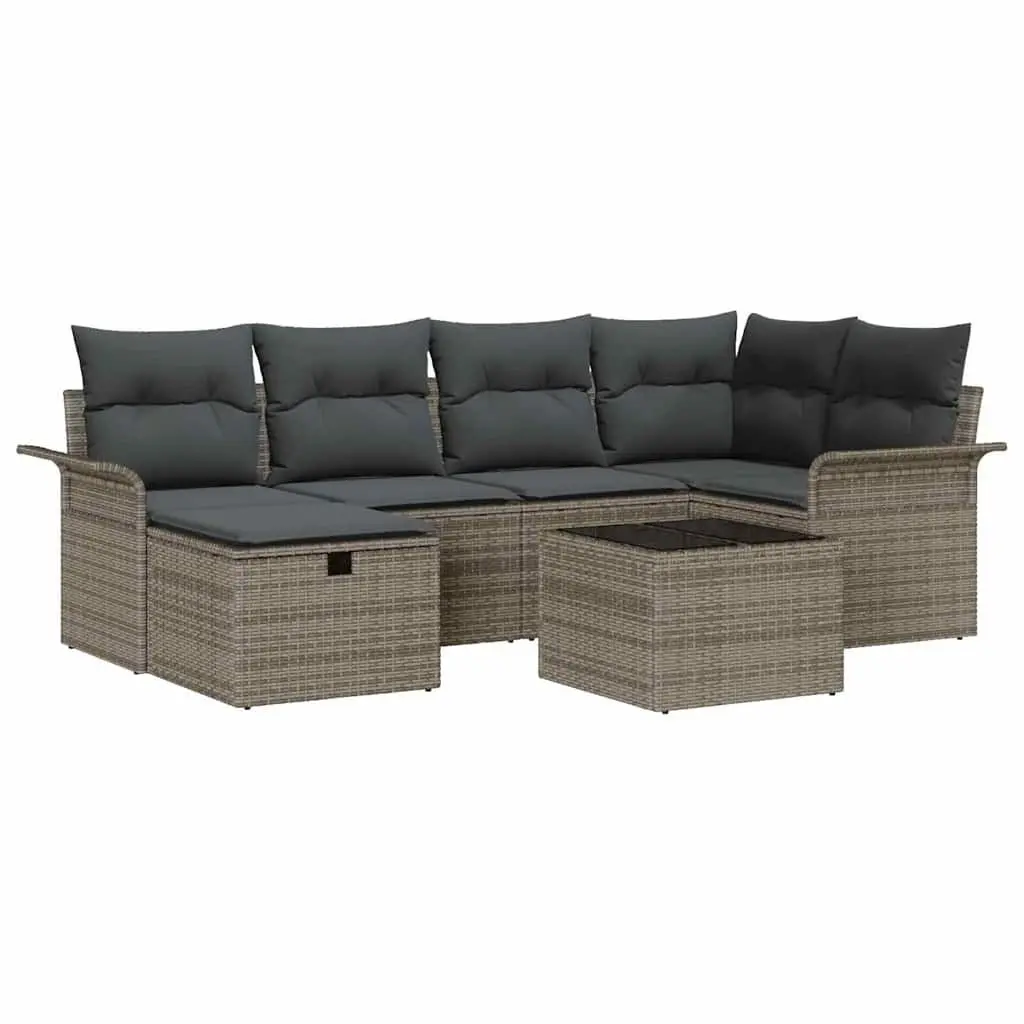 Garden Sofa Set Poly Rattan 7 Pieces Grey Outdoor Seating Patio Furniture
