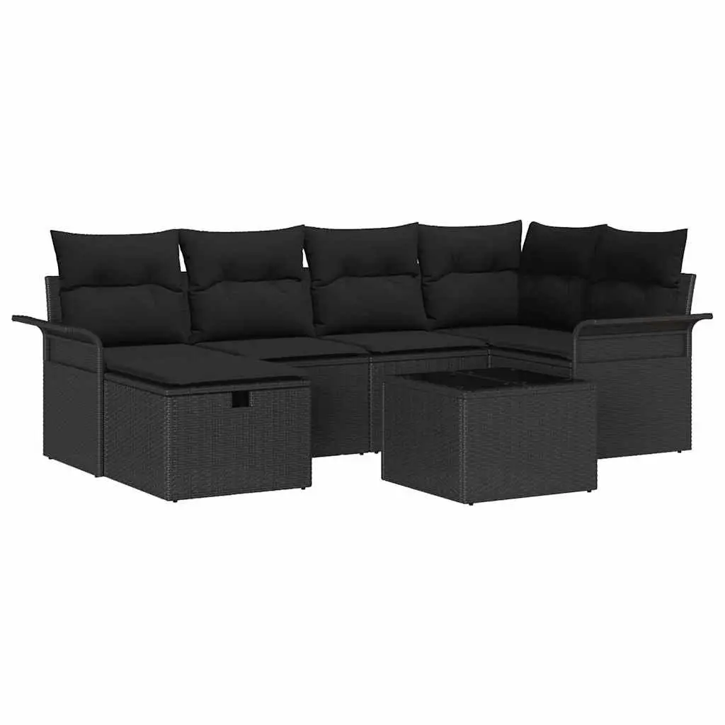 Outdoor Garden Sofa Set Poly Rattan 7 Pieces Black