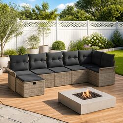 7-Piece Modular Grey Poly Rattan Outdoor Sofa Set