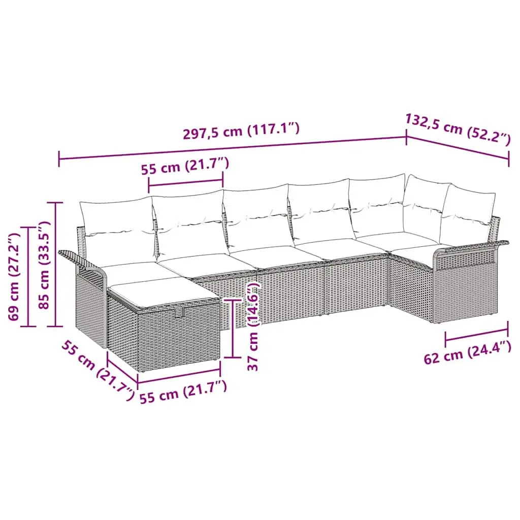 7-Piece Modular Grey Poly Rattan Outdoor Sofa Set