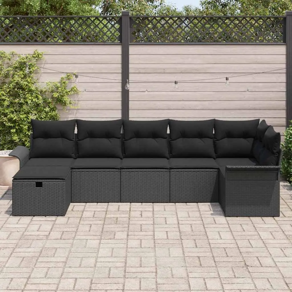 Modular Sofa Set Poly Rattan 7 Piece Black with Cushions Adjustable Table