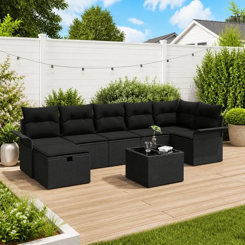 Modular Black Poly Rattan 8-Piece Outdoor Sofa Set