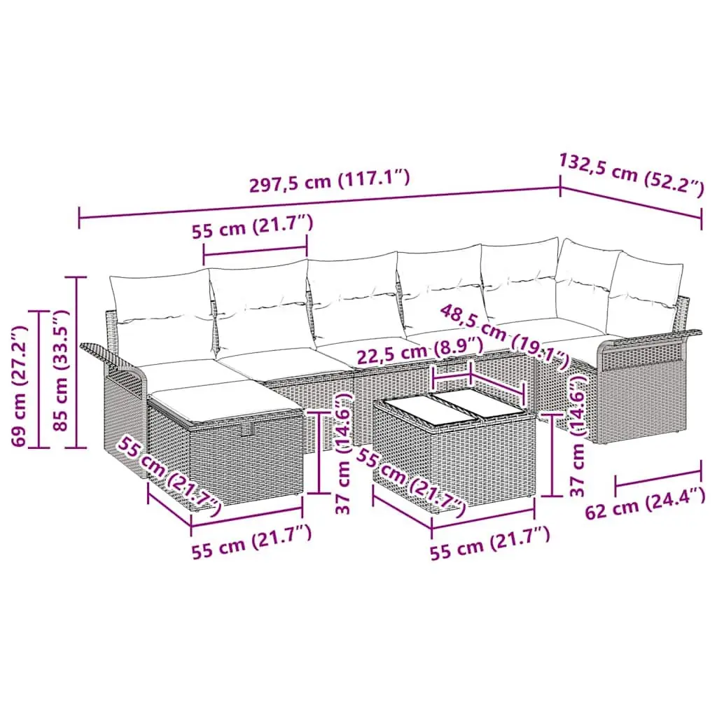 Modular Black Poly Rattan 8-Piece Outdoor Sofa Set