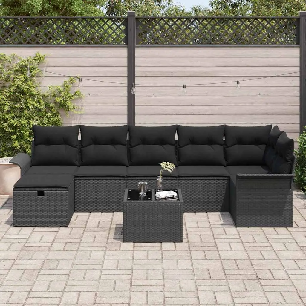 Modular Black Poly Rattan 8-Piece Outdoor Sofa Set