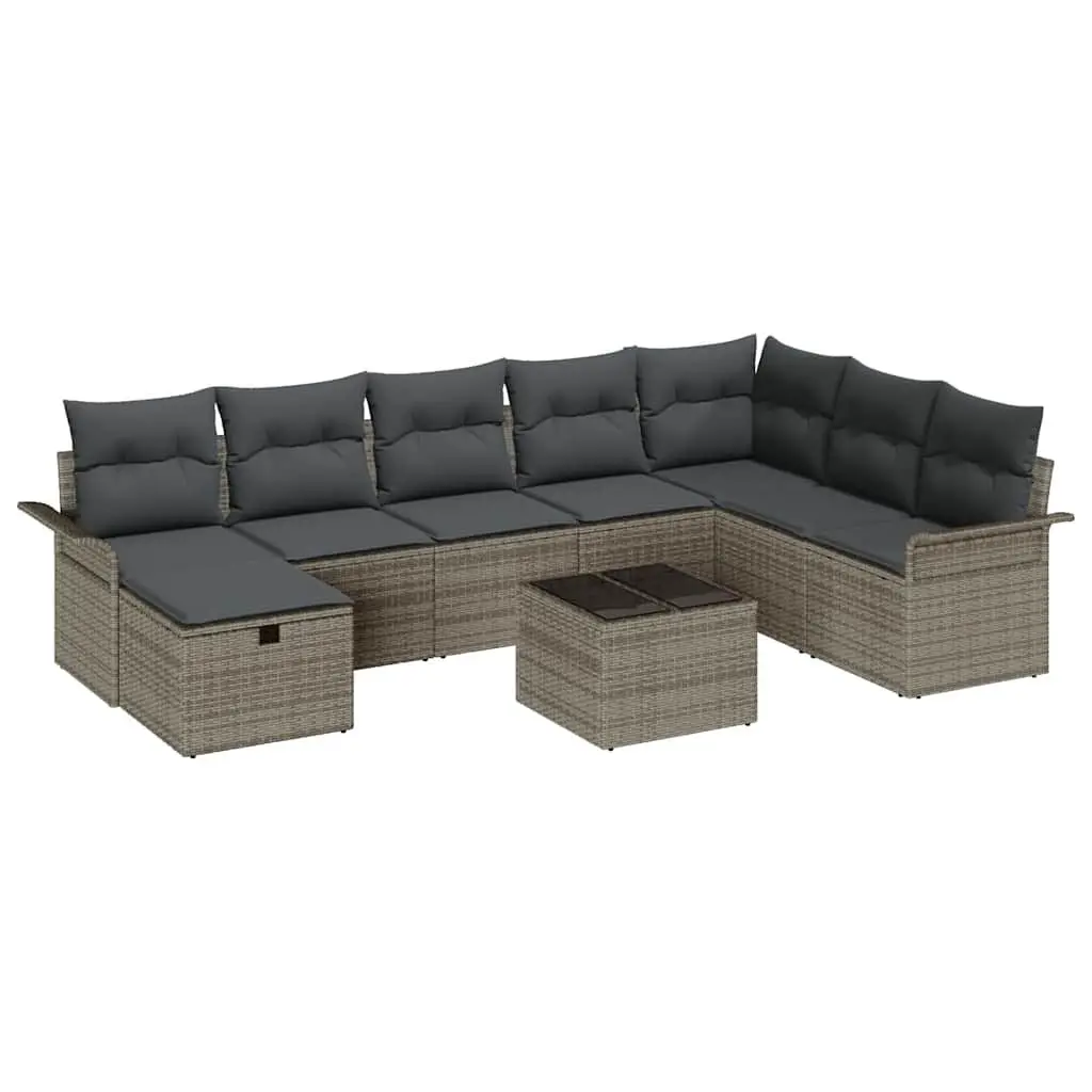 9 Piece Grey Poly Rattan Garden Sofa Set