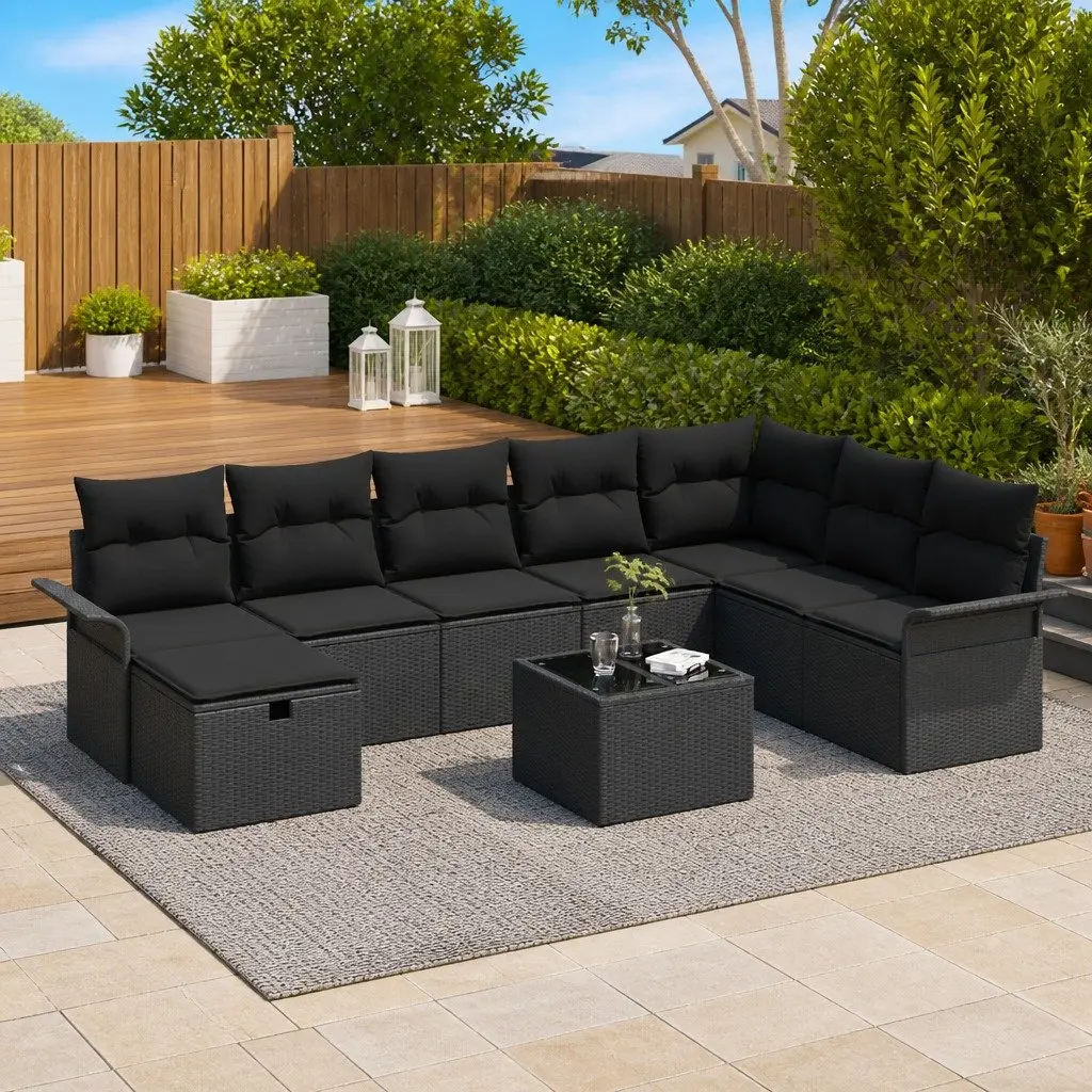 Garden Sofa Set Poly Rattan 9 Pieces Black