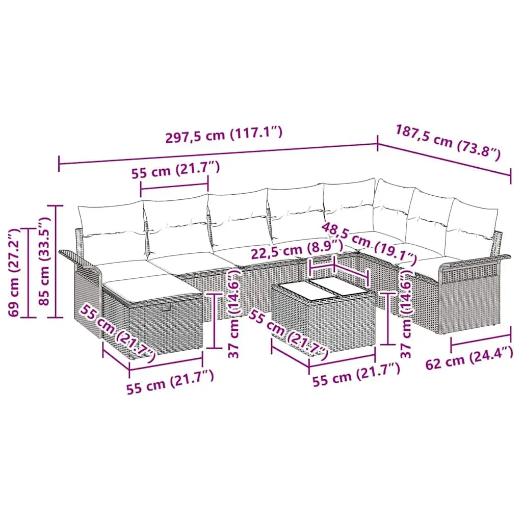 Garden Sofa Set Poly Rattan 9 Pieces Black