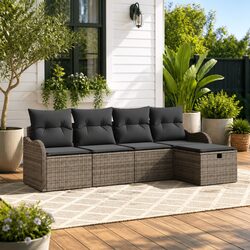 Durable 5 Piece Modular Garden Sofa Set Grey Poly Rattan