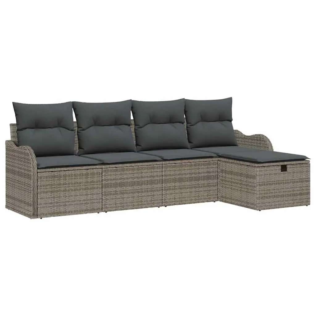 5 Piece Modular Garden Sofa Set Grey Poly Rattan
