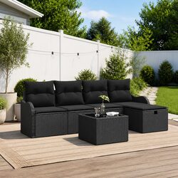 Modular 6-Piece Black Poly Rattan Garden Sofa Set