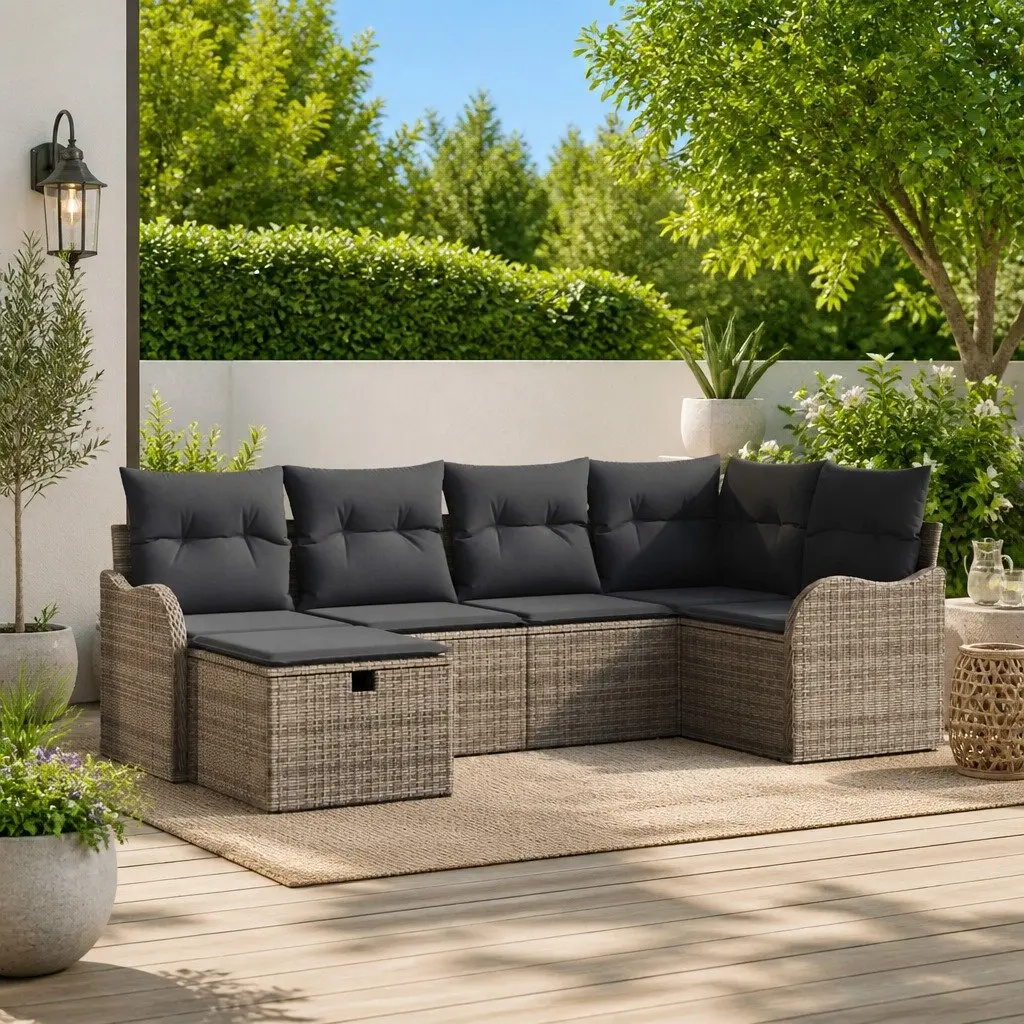 Grey Poly Rattan 6 Piece Outdoor Garden Sofa Set