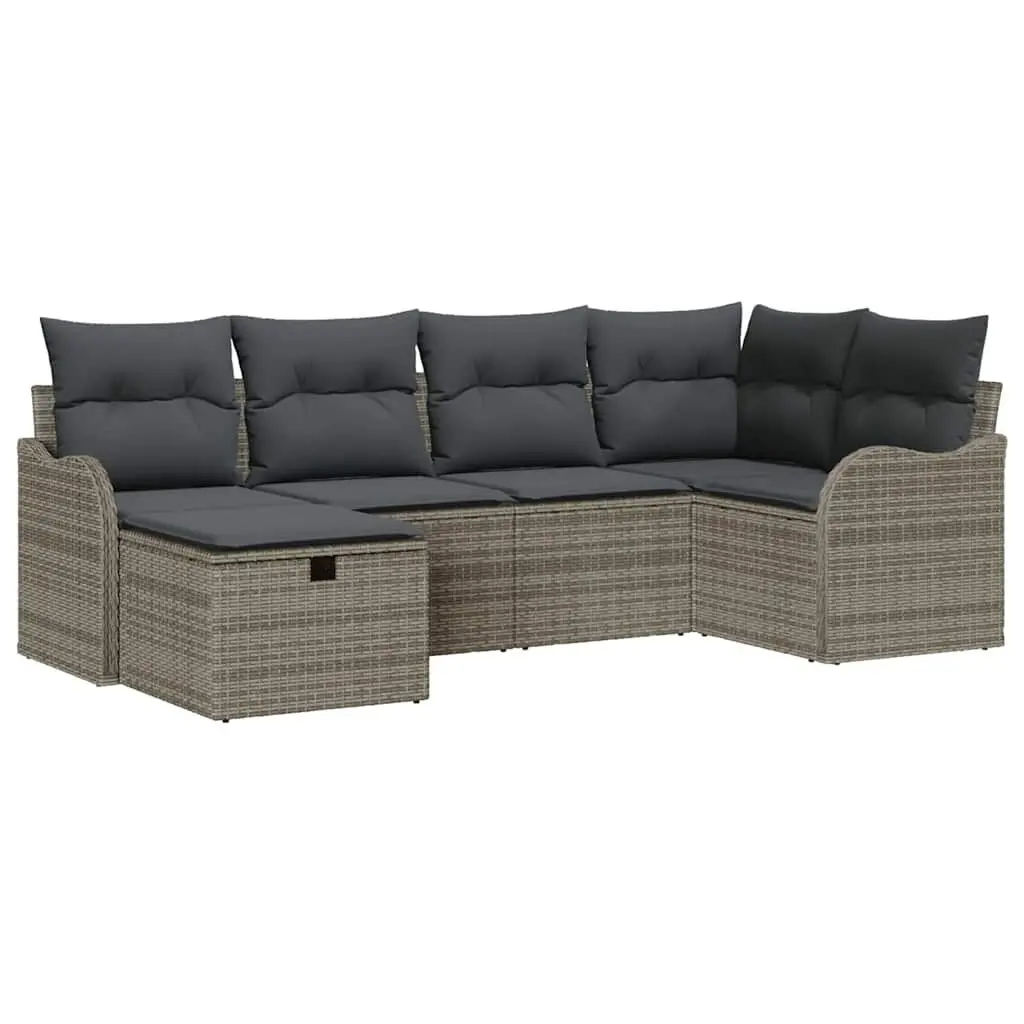 Grey Poly Rattan 6 Piece Outdoor Garden Sofa Set
