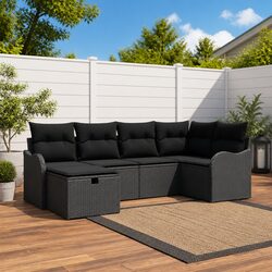 6-Piece Modular Black Poly Rattan Outdoor Sofa Set